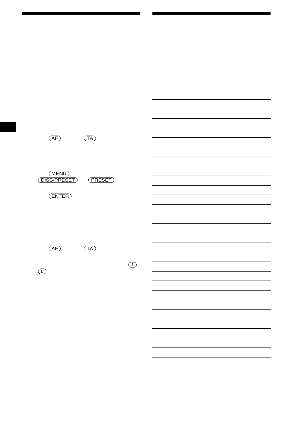 Presetting rds stations with af and ta setting, Tuning in stations by programme type, Presetting rds stations with | Af and ta setting, 14 presetting rds stations with af and ta setting | Sony XR-L500X  RU User Manual | Page 14 / 146