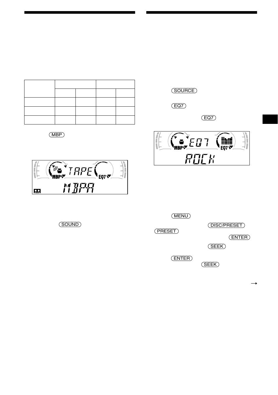 Selecting the sound position, Setting the equalizer, My best sound position (mbp) | 19 selecting the sound position | Sony XR-L500X  RU User Manual | Page 19 / 146