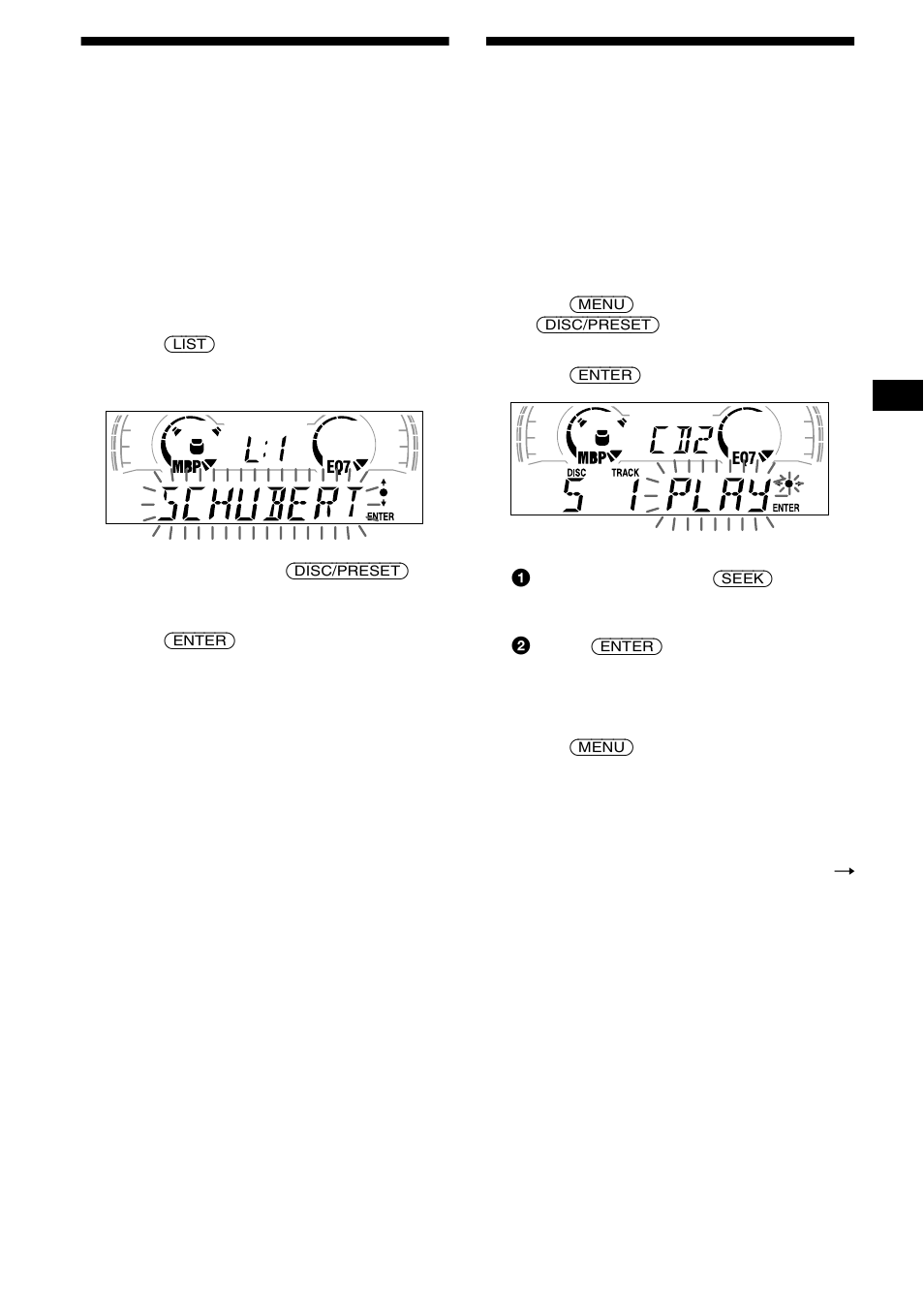 Locating a disc by name, Selecting specific tracks for playback, List-up | Bank, 23 locating a disc by name | Sony XR-L500X  RU User Manual | Page 23 / 146