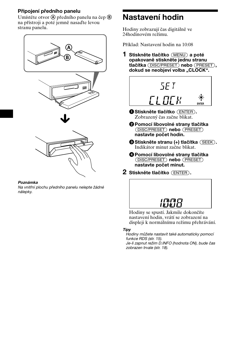 Nastavení hodin | Sony XR-L500X  RU User Manual | Page 36 / 146