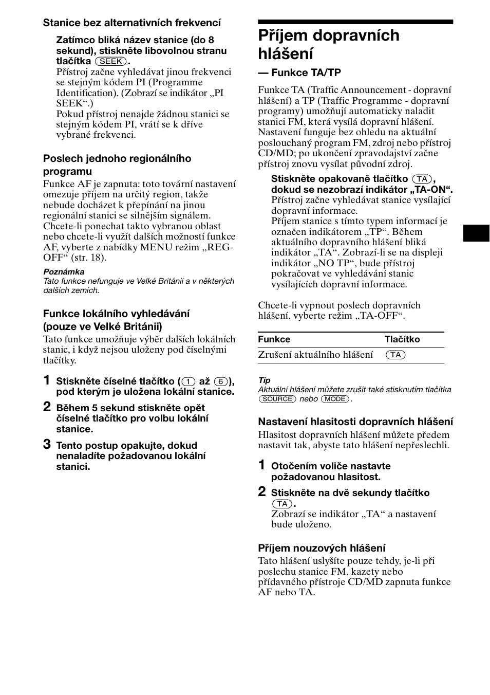 Příjem dopravních hlášení, Funkce ta/tp | Sony XR-L500X  RU User Manual | Page 41 / 146