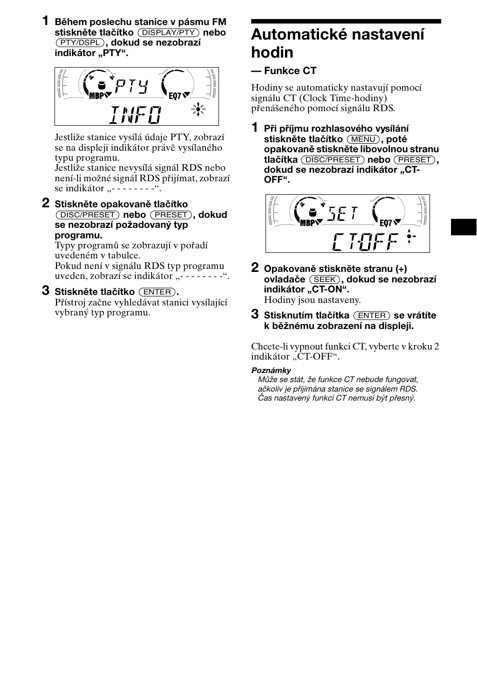 Automatické nastavení hodin, Funkce ct | Sony XR-L500X  RU User Manual | Page 43 / 146