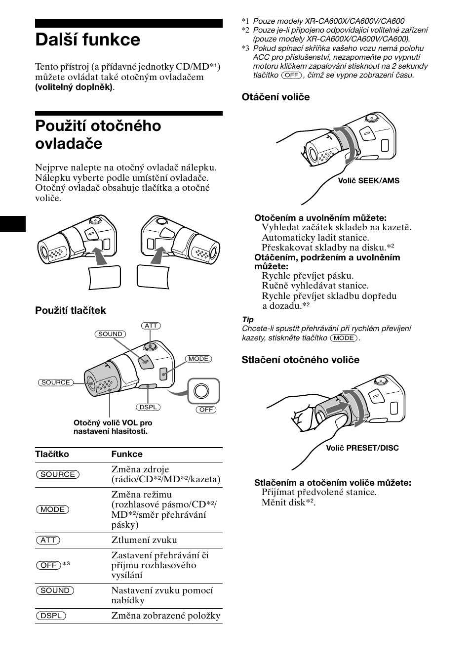 Další funkce, Použití otočného ovladače | Sony XR-L500X  RU User Manual | Page 44 / 146