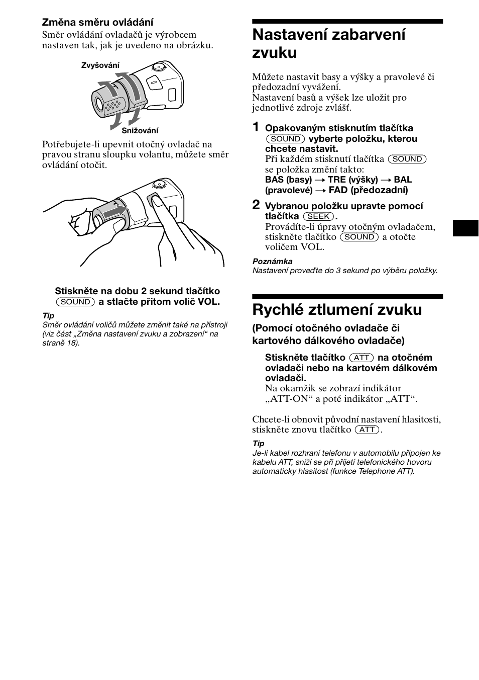 Nastavení zabarvení zvuku rychlé ztlumení zvuku, Nastavení zabarvení zvuku, Rychlé ztlumení zvuku | Sony XR-L500X  RU User Manual | Page 45 / 146