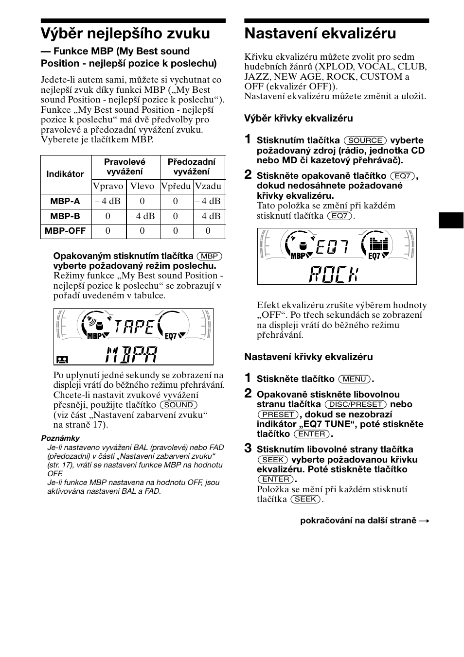 Výběr nejlepšího zvuku, Nastavení ekvalizéru, 19 výběr nejlepšího zvuku | Sony XR-L500X  RU User Manual | Page 47 / 146