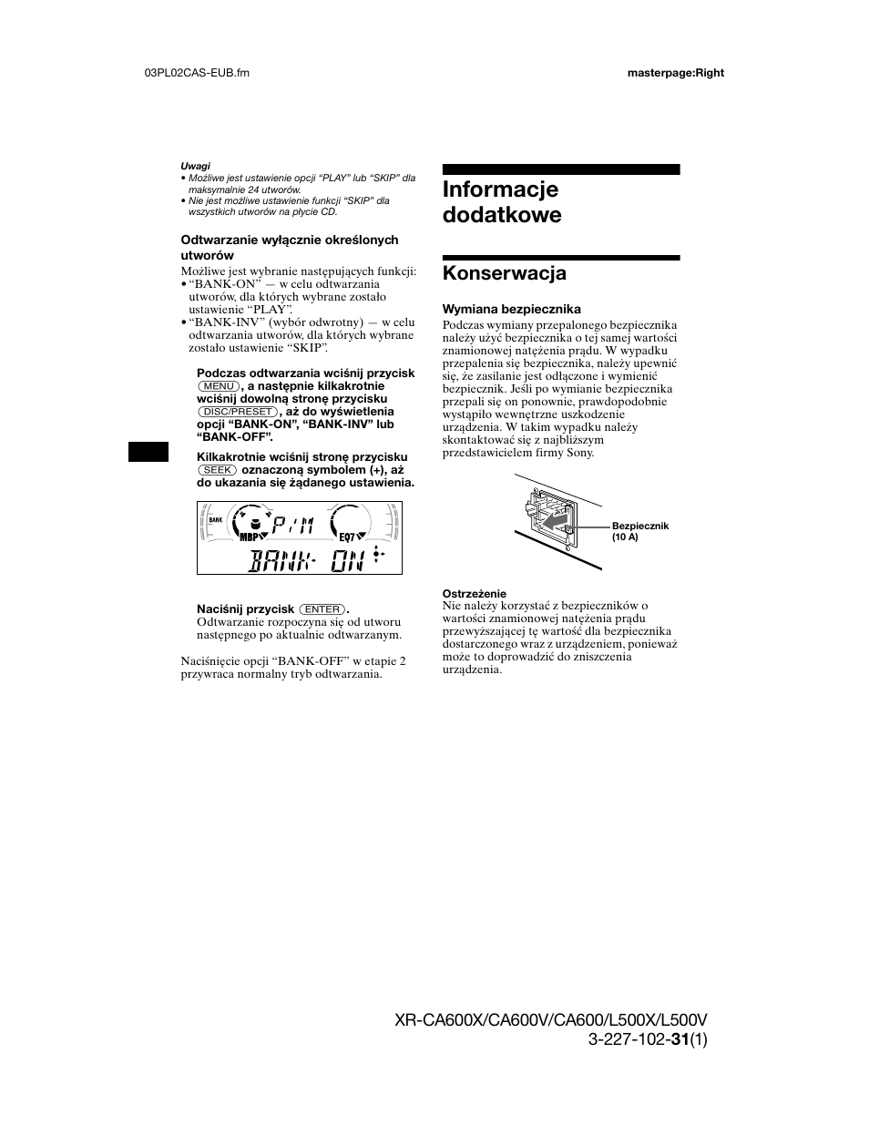 Mocą funkcji wyboru, Informacje dodatkowe, Konserwacja | Sony XR-L500X  RU User Manual | Page 80 / 146