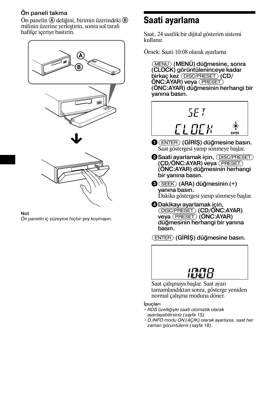 Saati ayarlama | Sony XR-L500X  RU User Manual | Page 92 / 146