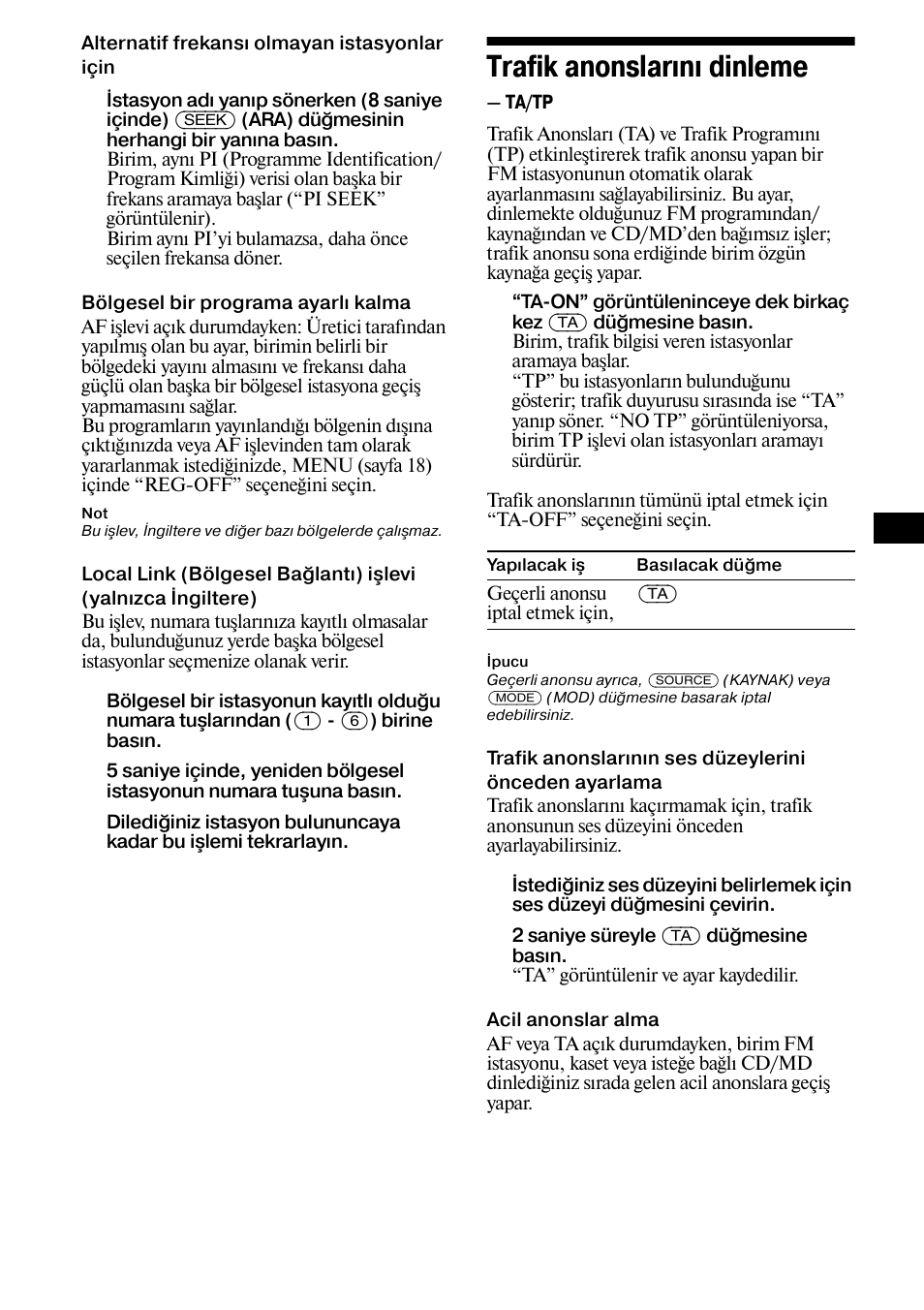 Trafik anonslarını dinleme, Ta/tp, Sayfa 13 | Sony XR-L500X  RU User Manual | Page 97 / 146