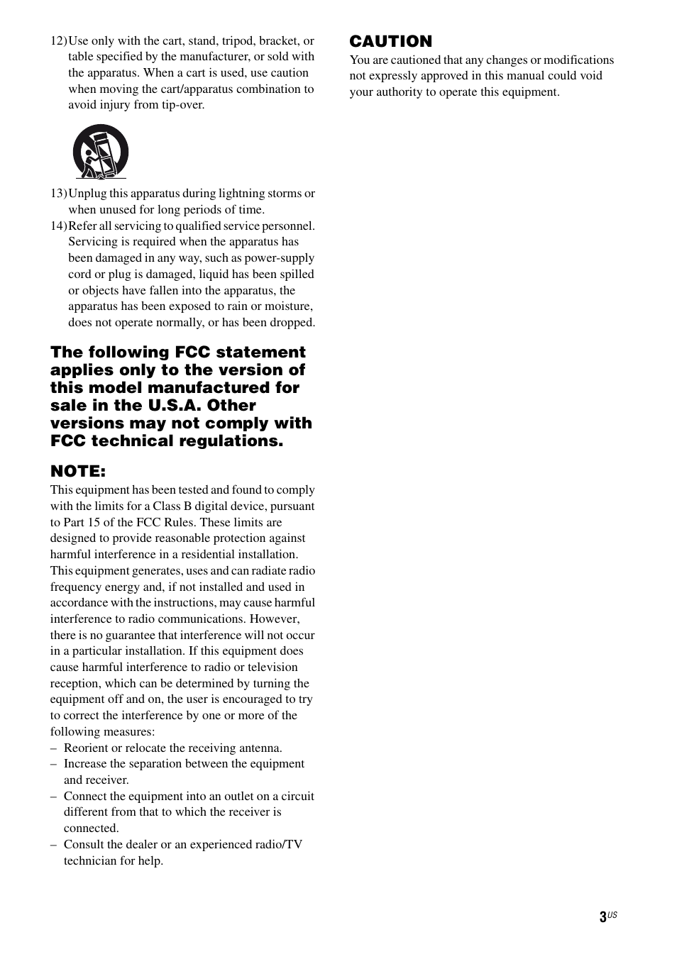 Caution | Sony HT-SF470 User Manual | Page 3 / 76
