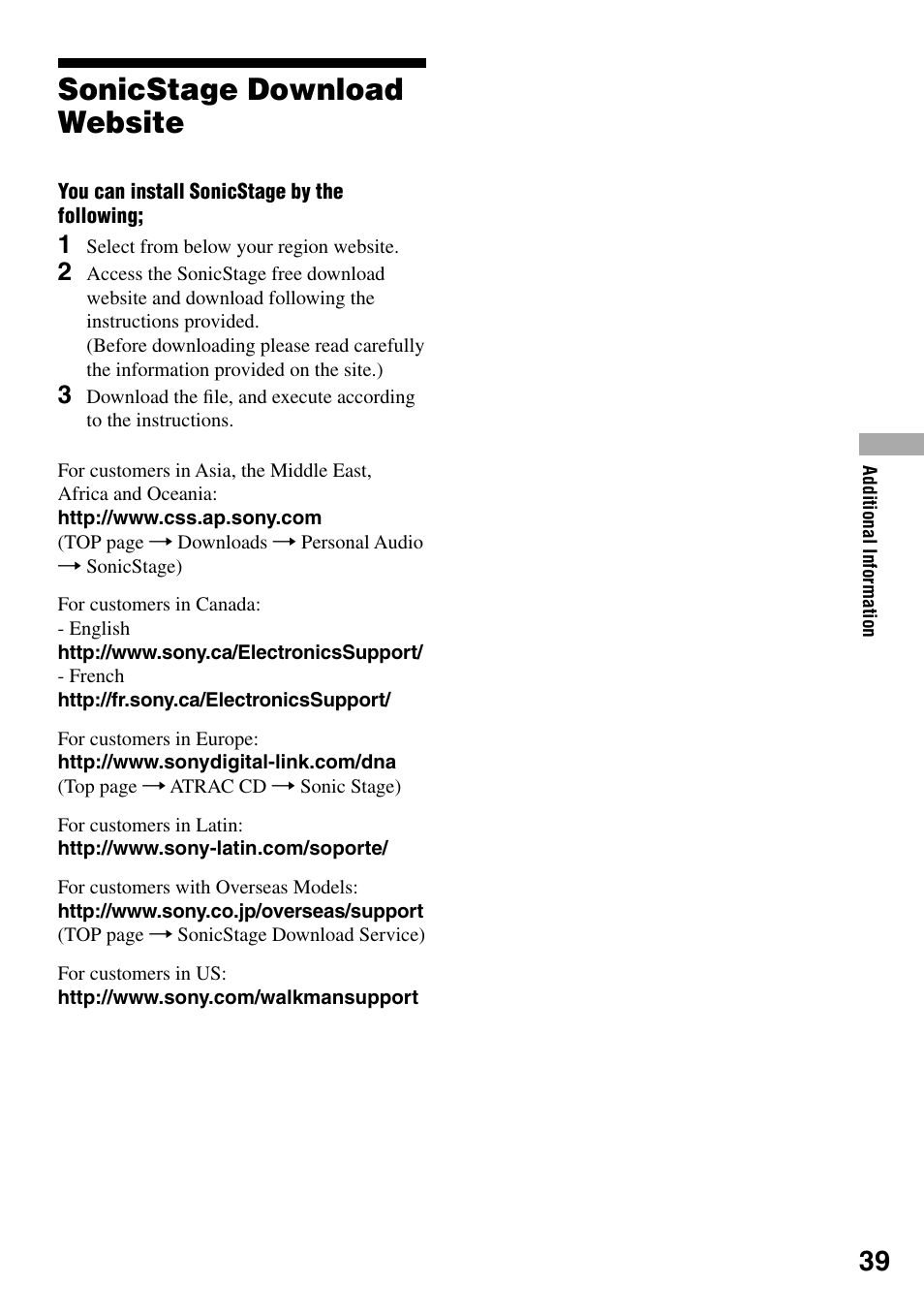 Sonicstage download website | Sony D-NF431 User Manual | Page 39 / 44