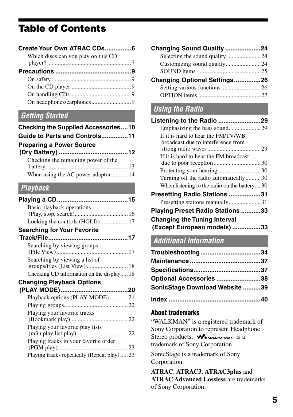 Sony D-NF431 User Manual | Page 5 / 44