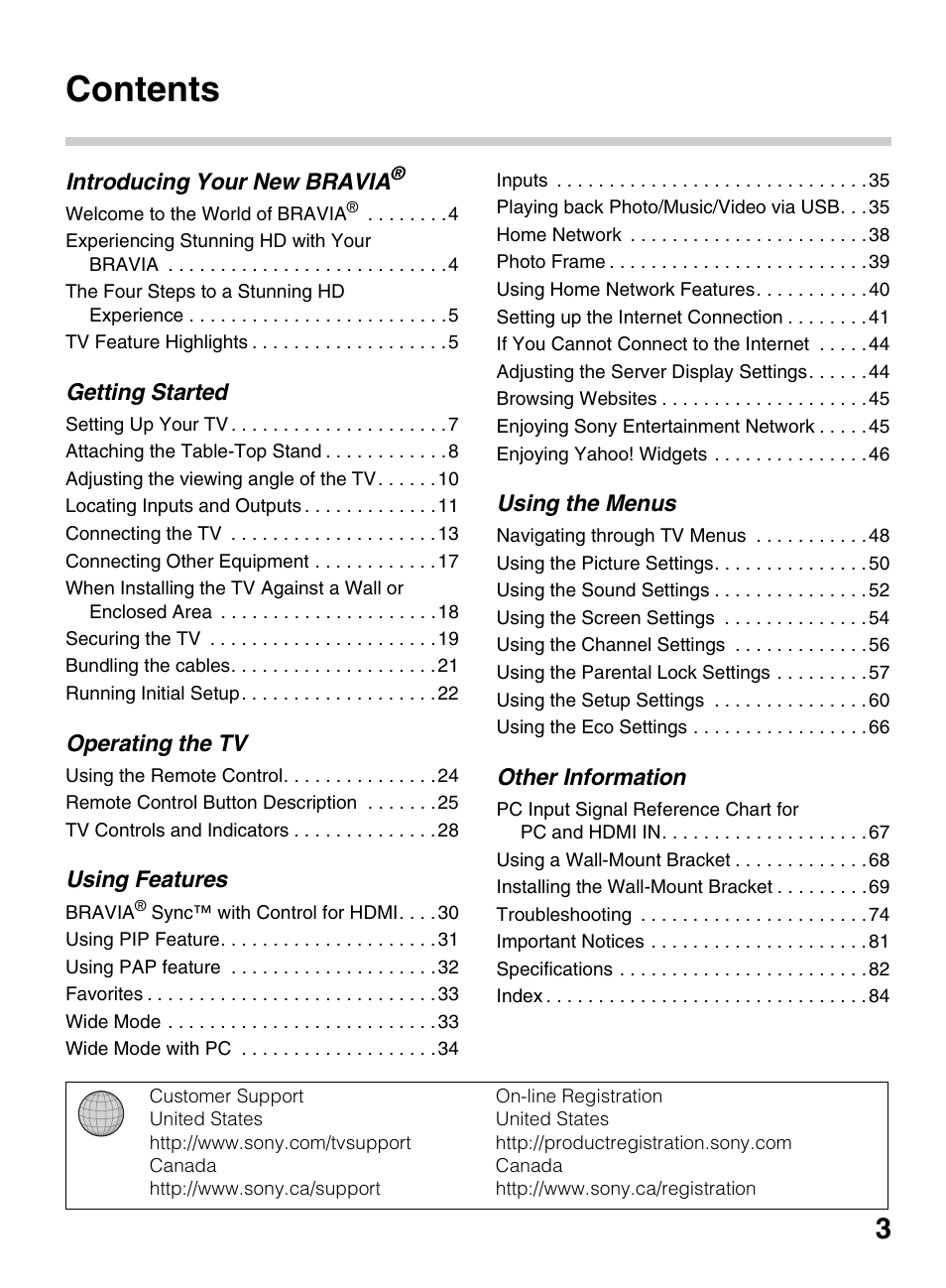 Sony BRAVIA 4-418-730-11(1) User Manual | Page 3 / 88