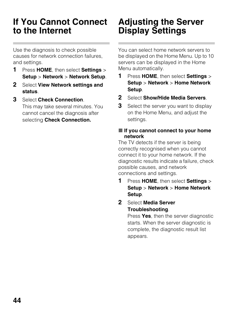 If you cannot connect to the internet, Adjusting the server display settings | Sony BRAVIA 4-418-730-11(1) User Manual | Page 44 / 88