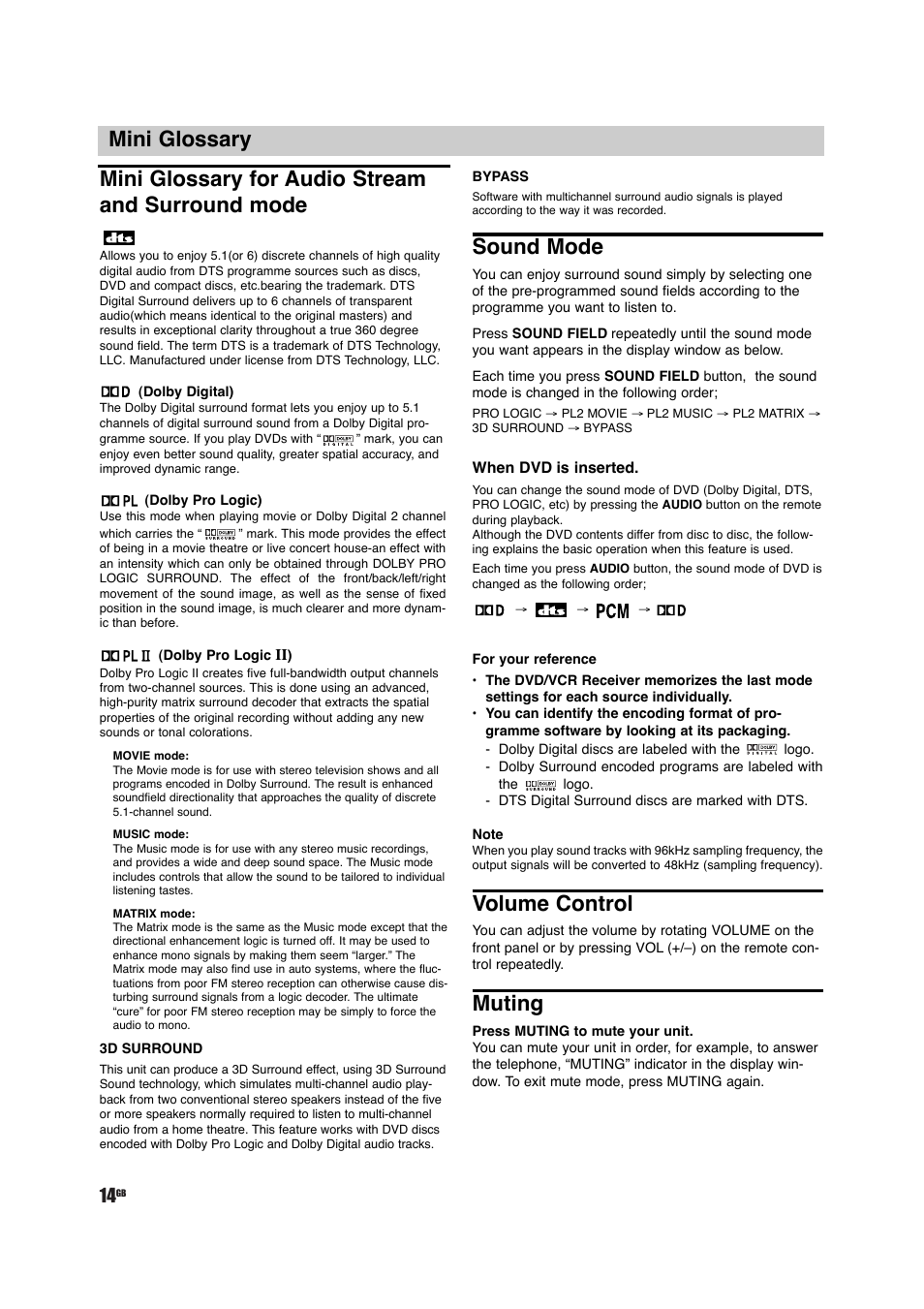 Sound mode, Volume control, Muting | Sony DAV-D150G User Manual | Page 14 / 48