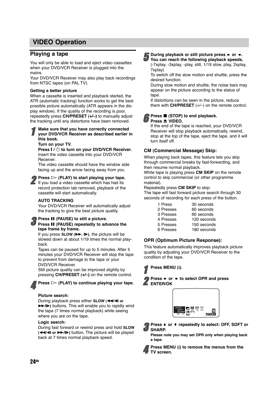 Video operation, Playing a tape | Sony DAV-D150G User Manual | Page 24 / 48