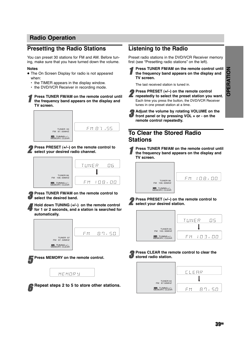 Radio operation presetting the radio stations, Listening to the radio | Sony DAV-D150G User Manual | Page 39 / 48
