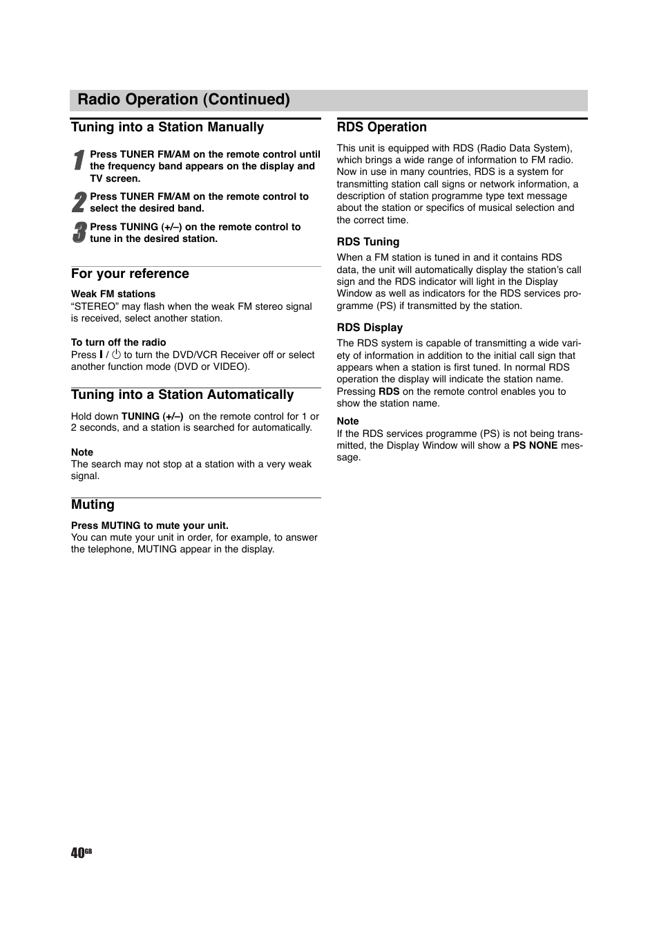 Radio operation (continued) | Sony DAV-D150G User Manual | Page 40 / 48
