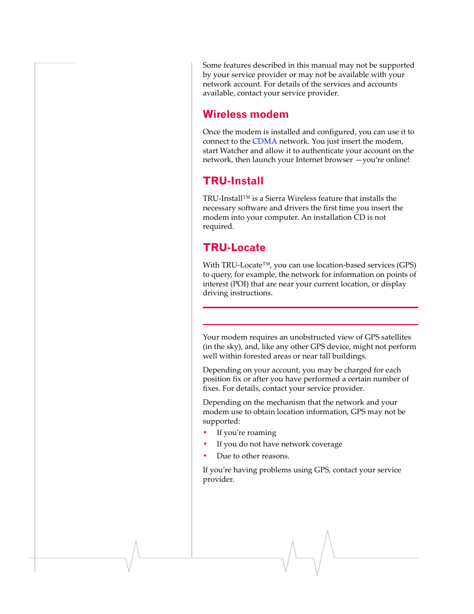Wireless modem, Tru-install, Tru-locate | Sony TRUINSTALL USB 598 User Manual | Page 10 / 55
