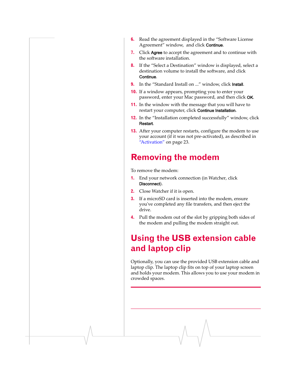 Removing the modem, Using the usb extension cable and laptop clip, Using the usb | Extension cable and laptop clip | Sony TRUINSTALL USB 598 User Manual | Page 19 / 55