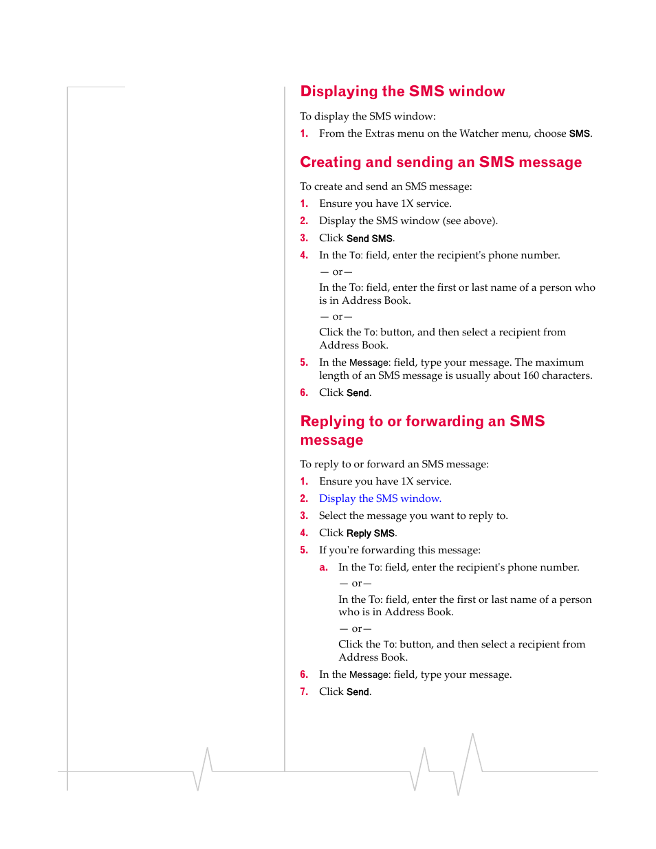 Displaying the sms window, Creating and sending an sms message, Replying to or forwarding an sms message | Sony TRUINSTALL USB 598 User Manual | Page 33 / 55