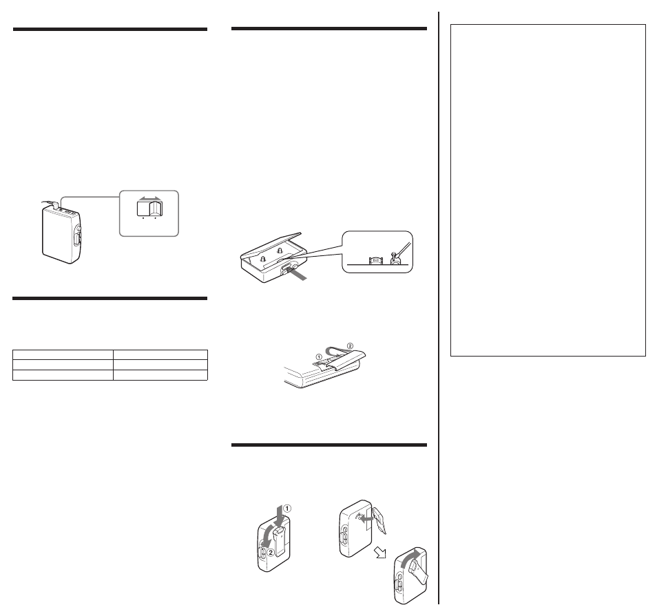 Using avls, Specifications, Precautions | Using the belt clip, Limited warranty | Sony WM-EX122 User Manual | Page 2 / 2