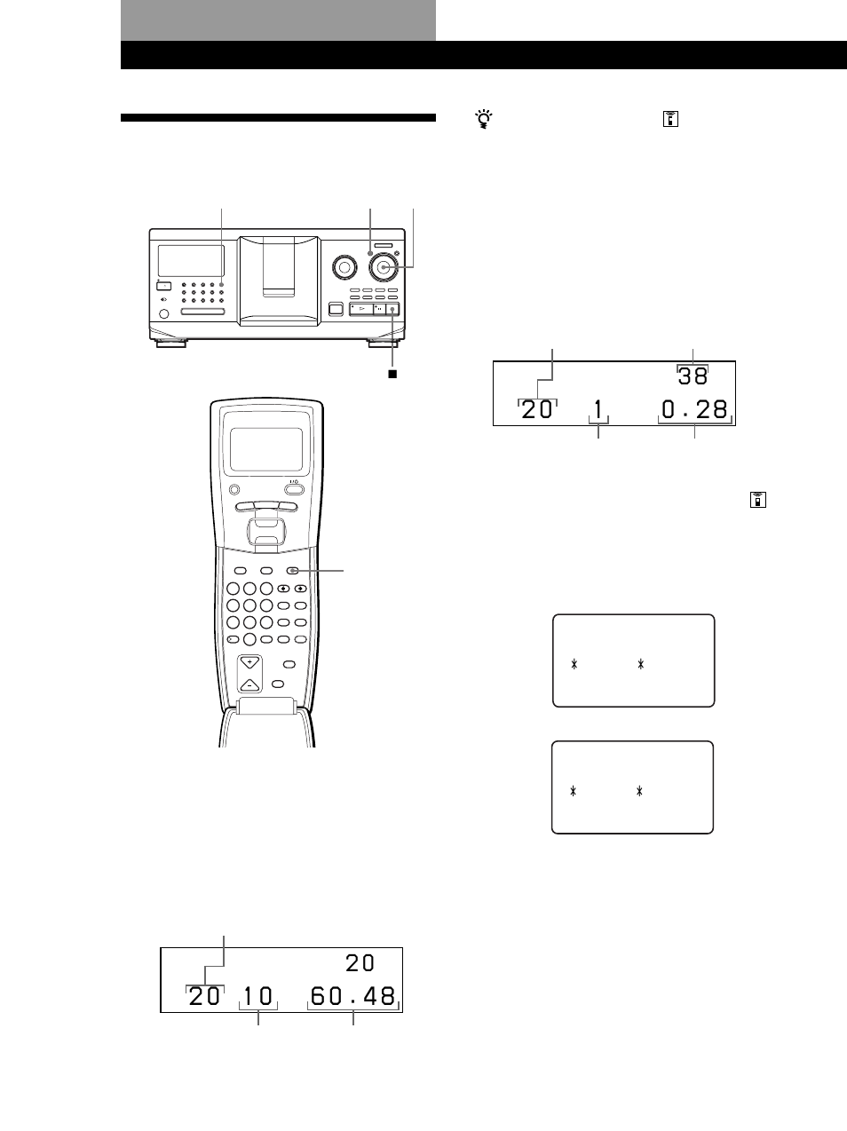Utilizar o visor, Reproduzir um cd, Ver as informações do disco que está a reproduzir | Informações do visor do telecomando, I s c 2 0 * d i sc - 2 * 0 d | Sony CDP CX555ES User Manual | Page 56 / 128