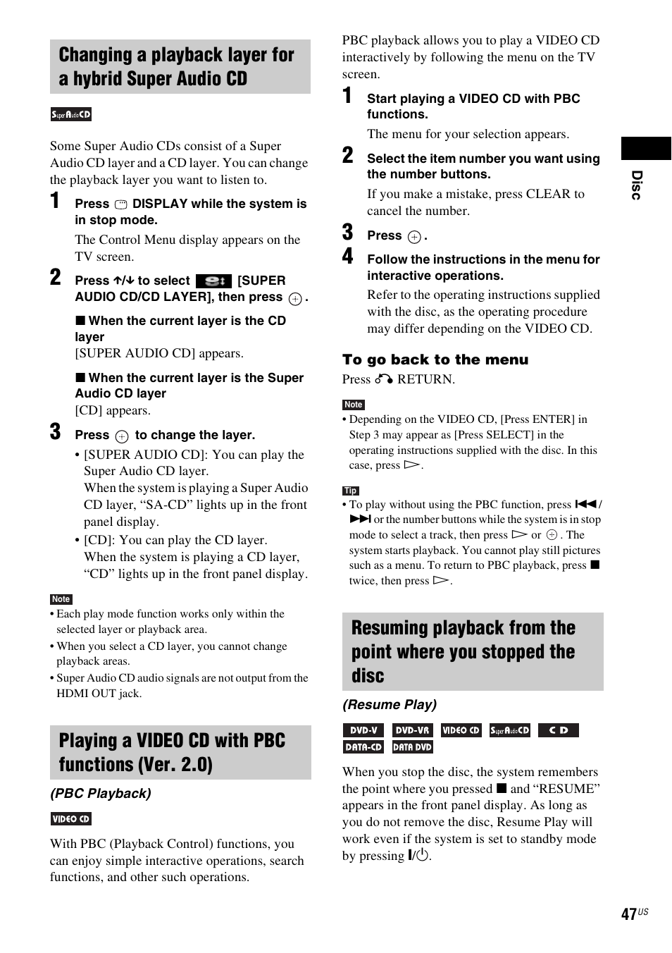 Playing a video cd with pbc functions (ver. 2.0) | Sony DAV-HDX686W User Manual | Page 47 / 116