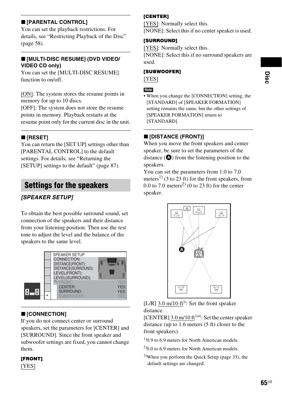 Settings for the speakers | Sony DAV-HDX686W User Manual | Page 65 / 116