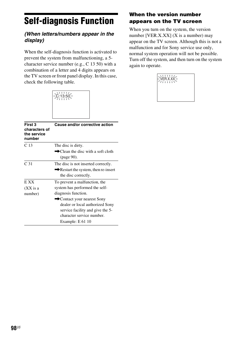 Self-diagnosis function | Sony DAV-HDX686W User Manual | Page 98 / 116