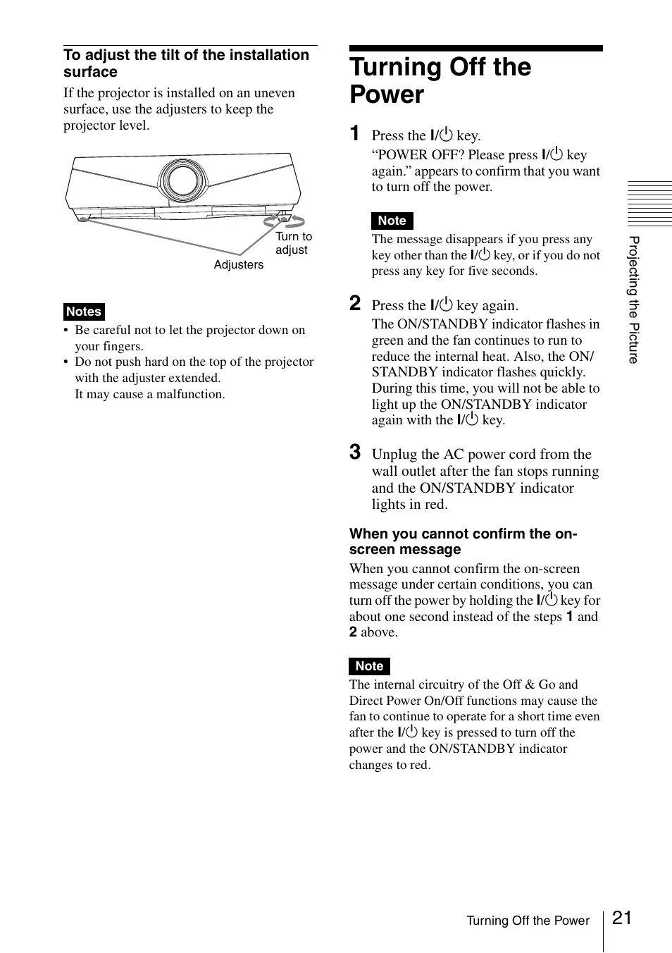 Turning off the power | Sony FE40L User Manual | Page 21 / 57