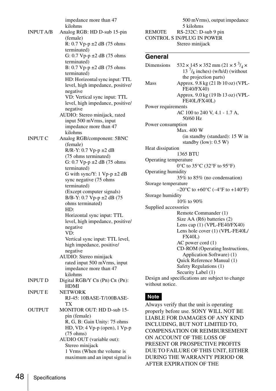 General | Sony FE40L User Manual | Page 48 / 57