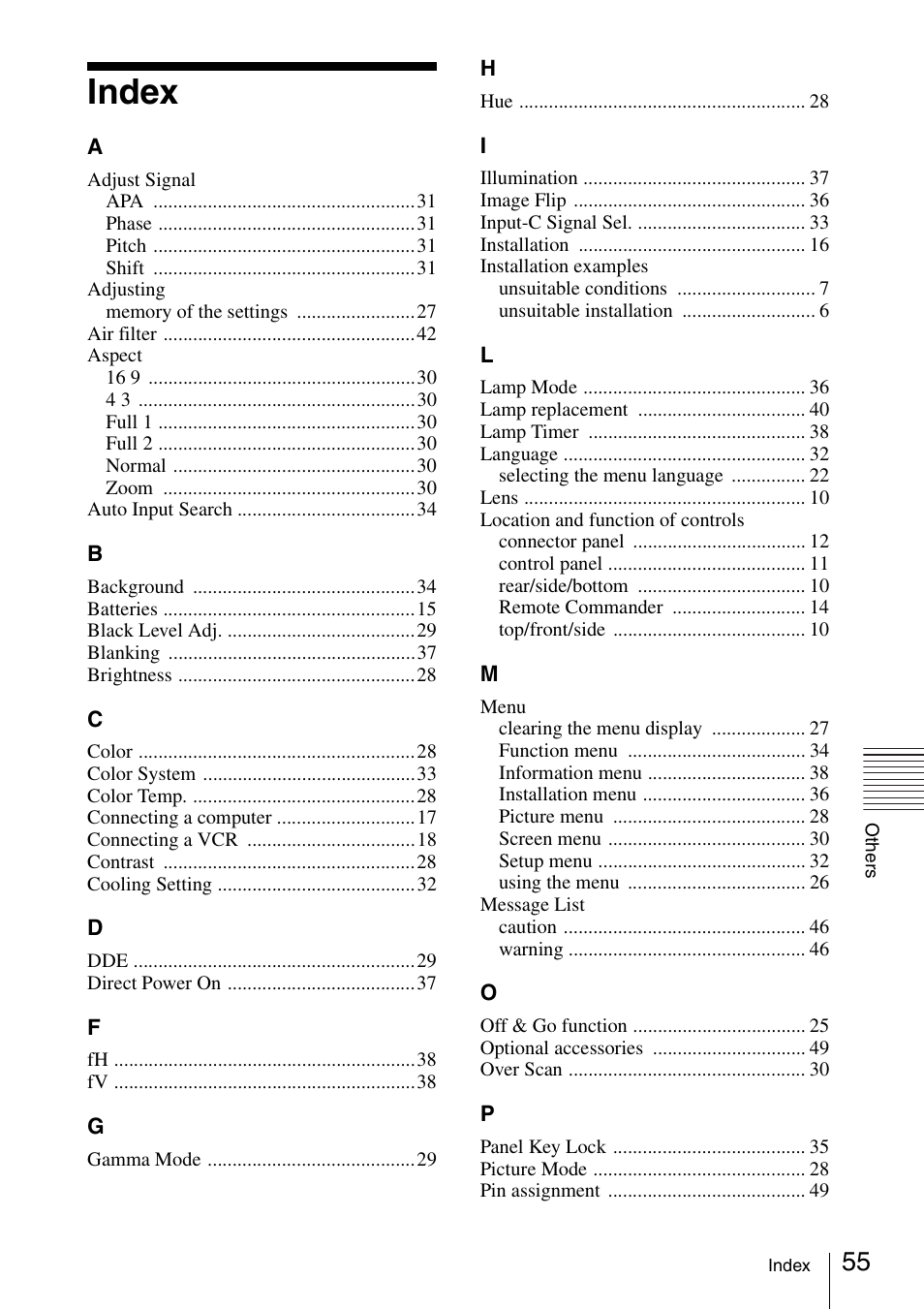 Index | Sony FE40L User Manual | Page 55 / 57