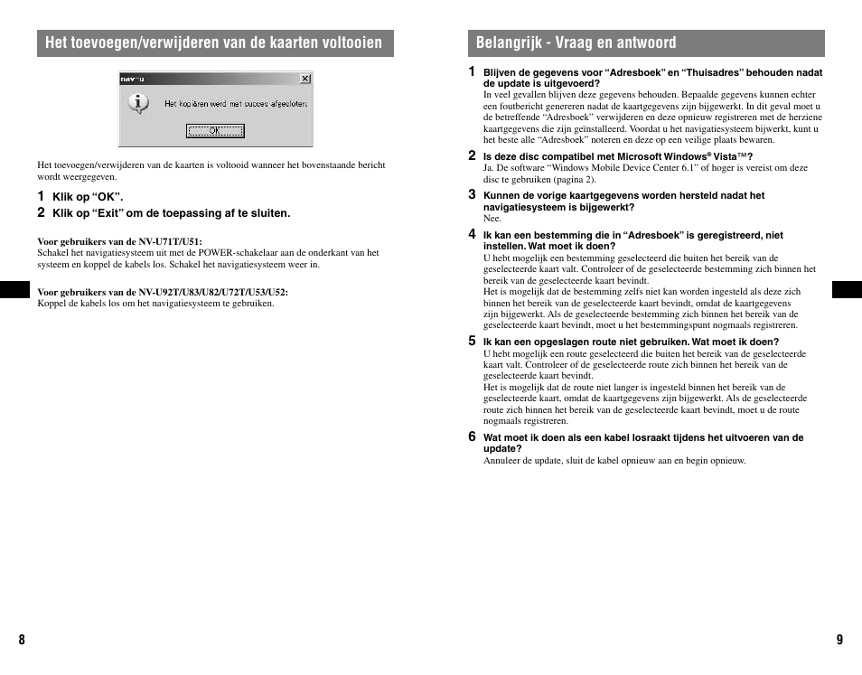 Het toevoegen/verwijderen van de kaarten voltooien, Belangrijk - vraag en antwoord | Sony NVD-U11E User Manual | Page 17 / 25