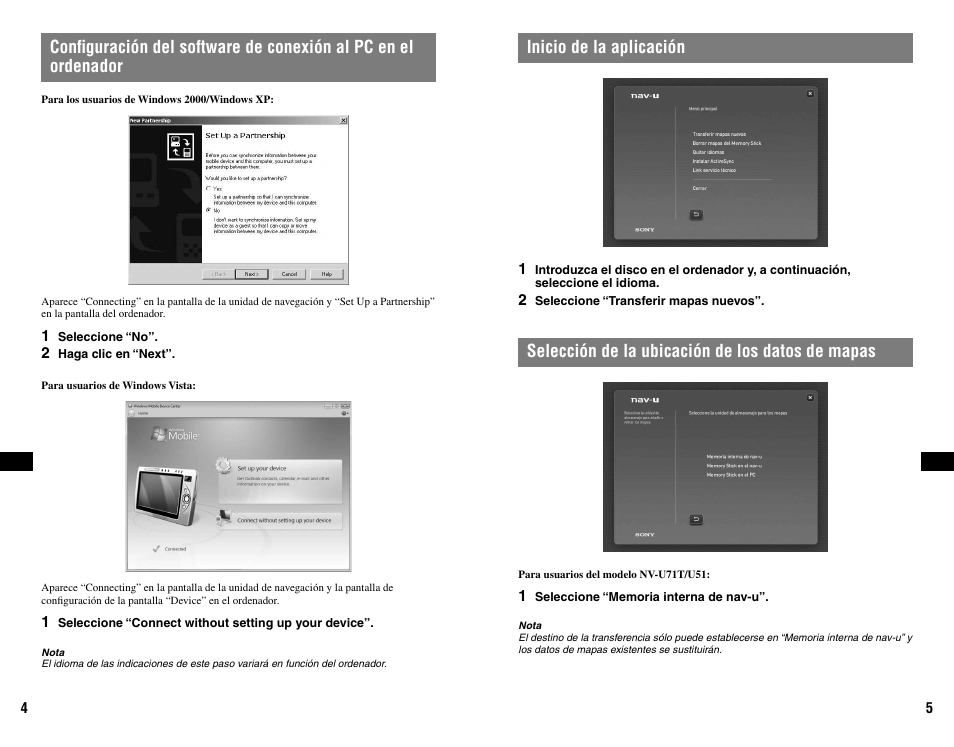 Inicio de la aplicación, Selección de la ubicación de los datos de mapas | Sony NVD-U11E User Manual | Page 23 / 25