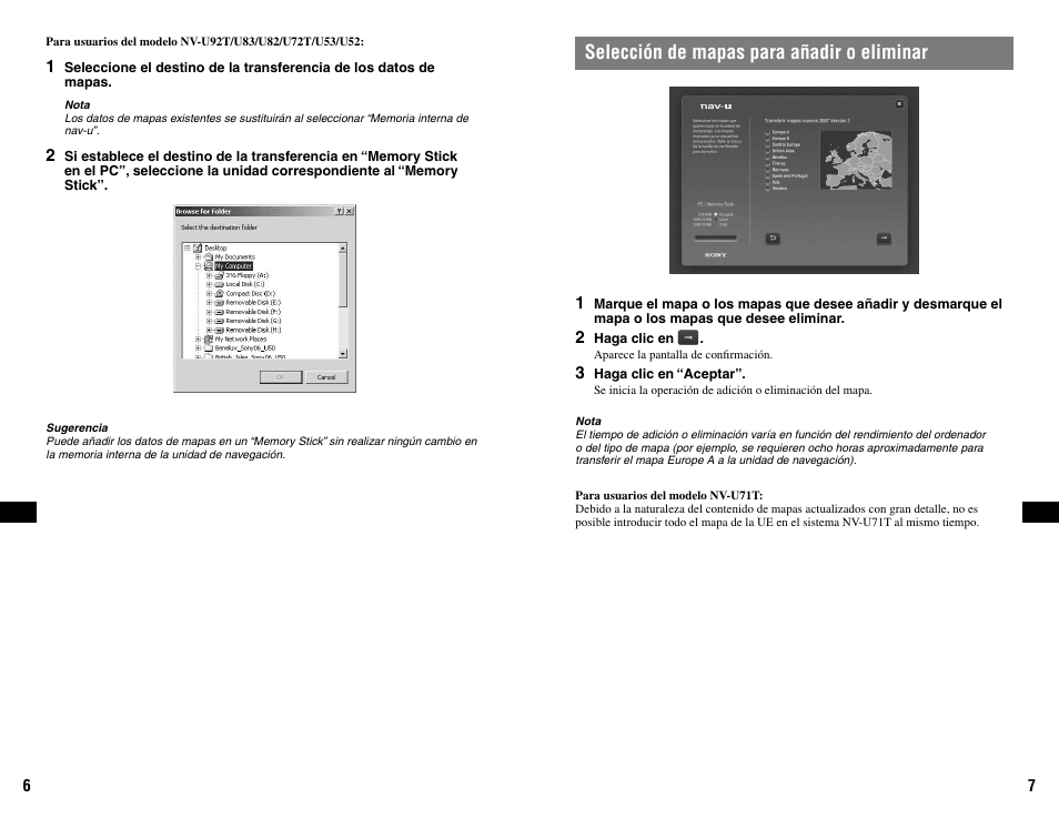 Selección de mapas para añadir o eliminar | Sony NVD-U11E User Manual | Page 24 / 25