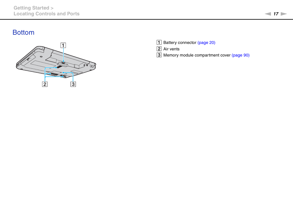 Bottom | Sony VAIO VGN-NS300 User Manual | Page 17 / 146