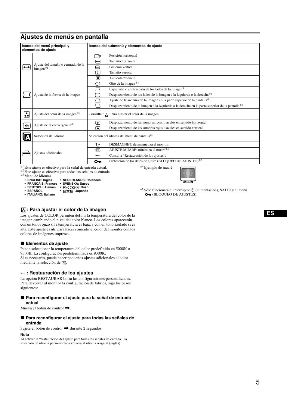 Ajustes de menús en pantalla | Sony HMD-A240 User Manual | Page 17 / 24