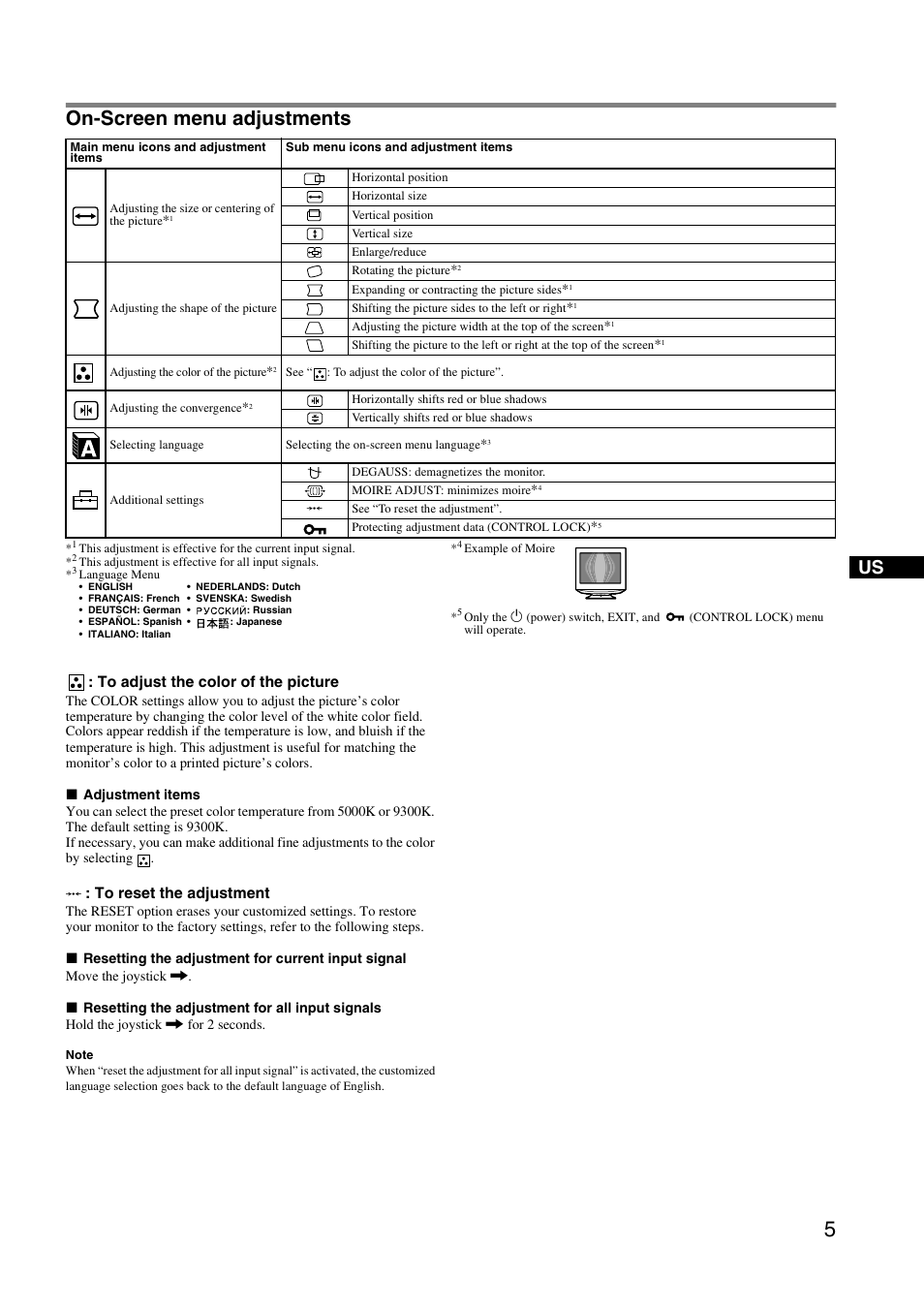On-screen menu adjustments | Sony HMD-A240 User Manual | Page 5 / 24