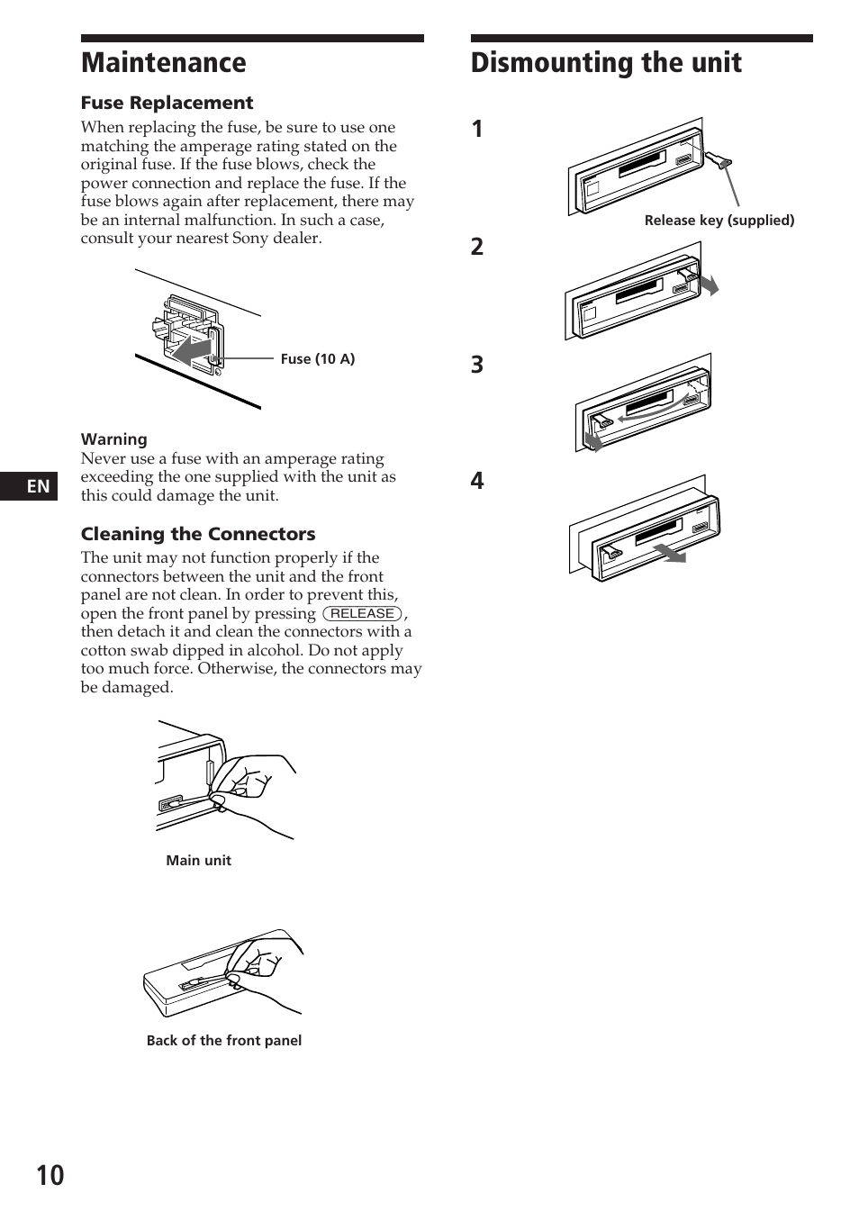 Maintenance, Dismounting the unit | Sony ASD-3N/W User Manual | Page 10 / 72
