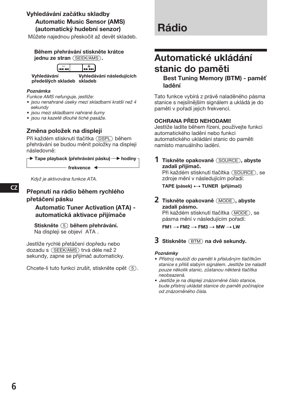 Rádio, Automatické ukládání stanic do paměti | Sony ASD-3N/W User Manual | Page 34 / 72