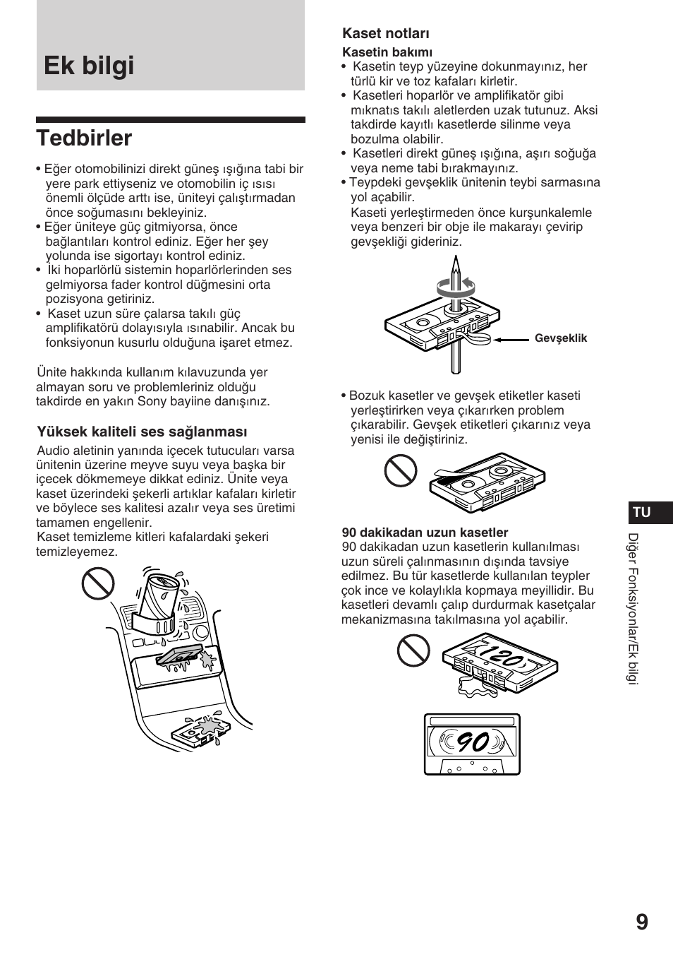 Ek bilgi, Tedbirler | Sony ASD-3N/W User Manual | Page 65 / 72