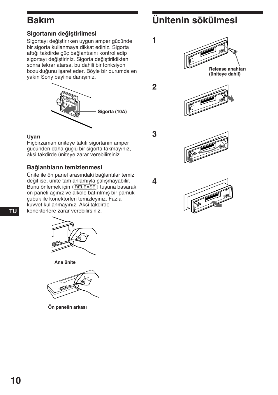 Bakım, Ünitenin sökülmesi | Sony ASD-3N/W User Manual | Page 66 / 72