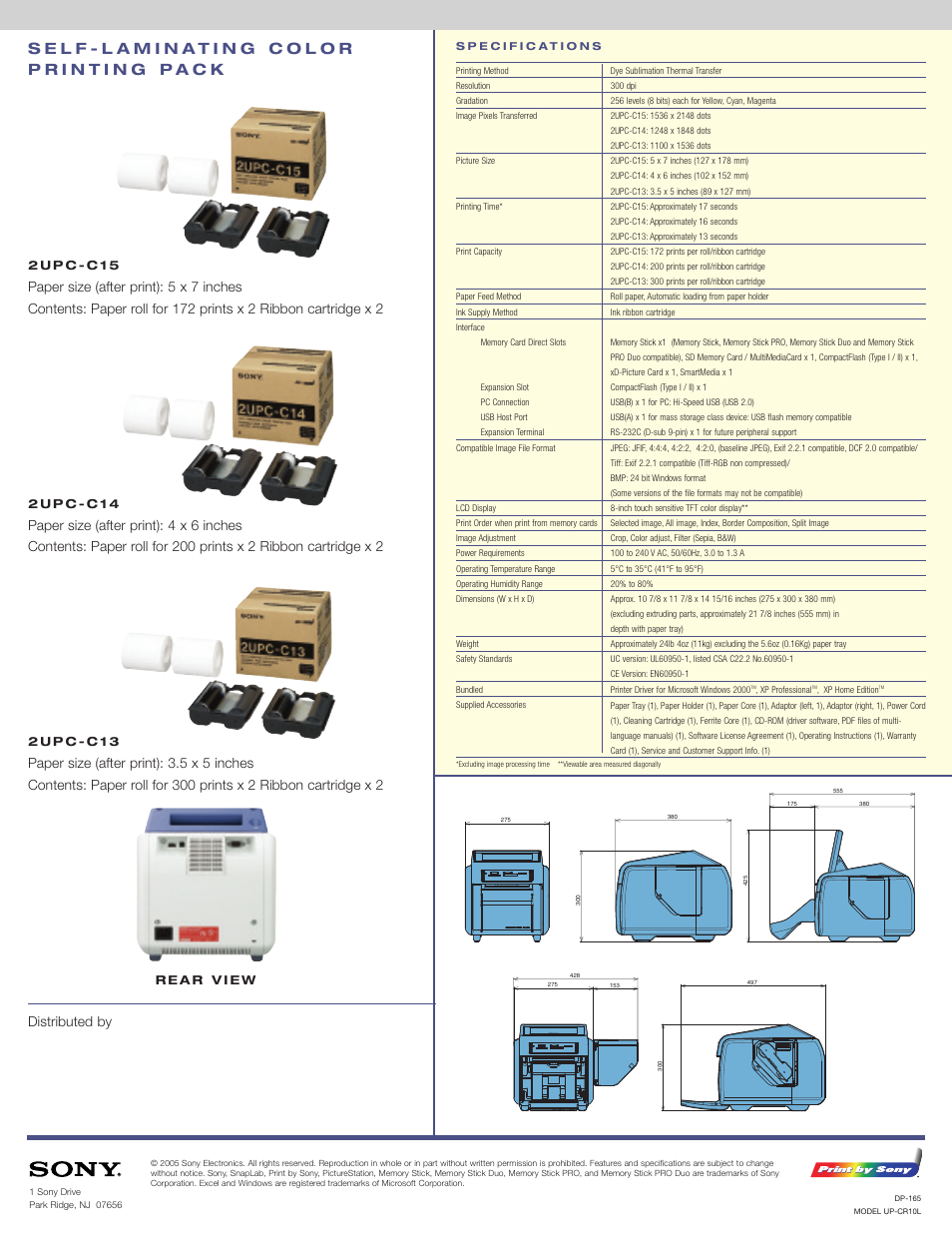 Distributed by | Sony SNAPLAB UP-CR10L User Manual | Page 2 / 2