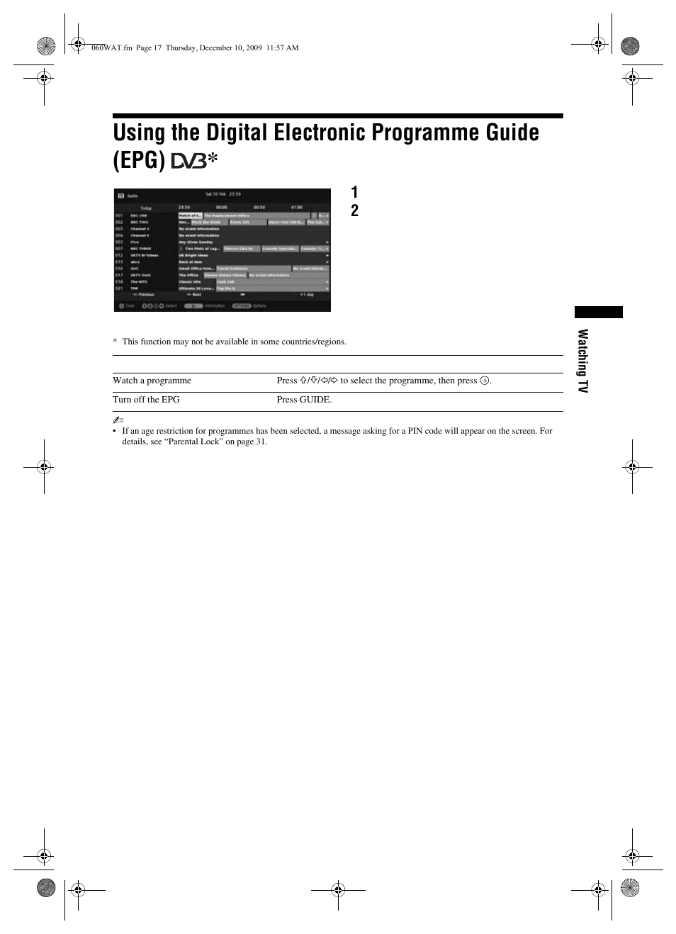 Using the digital electronic programme guide (epg) | Sony BRAVIA KDL-32EX3xx User Manual | Page 17 / 39