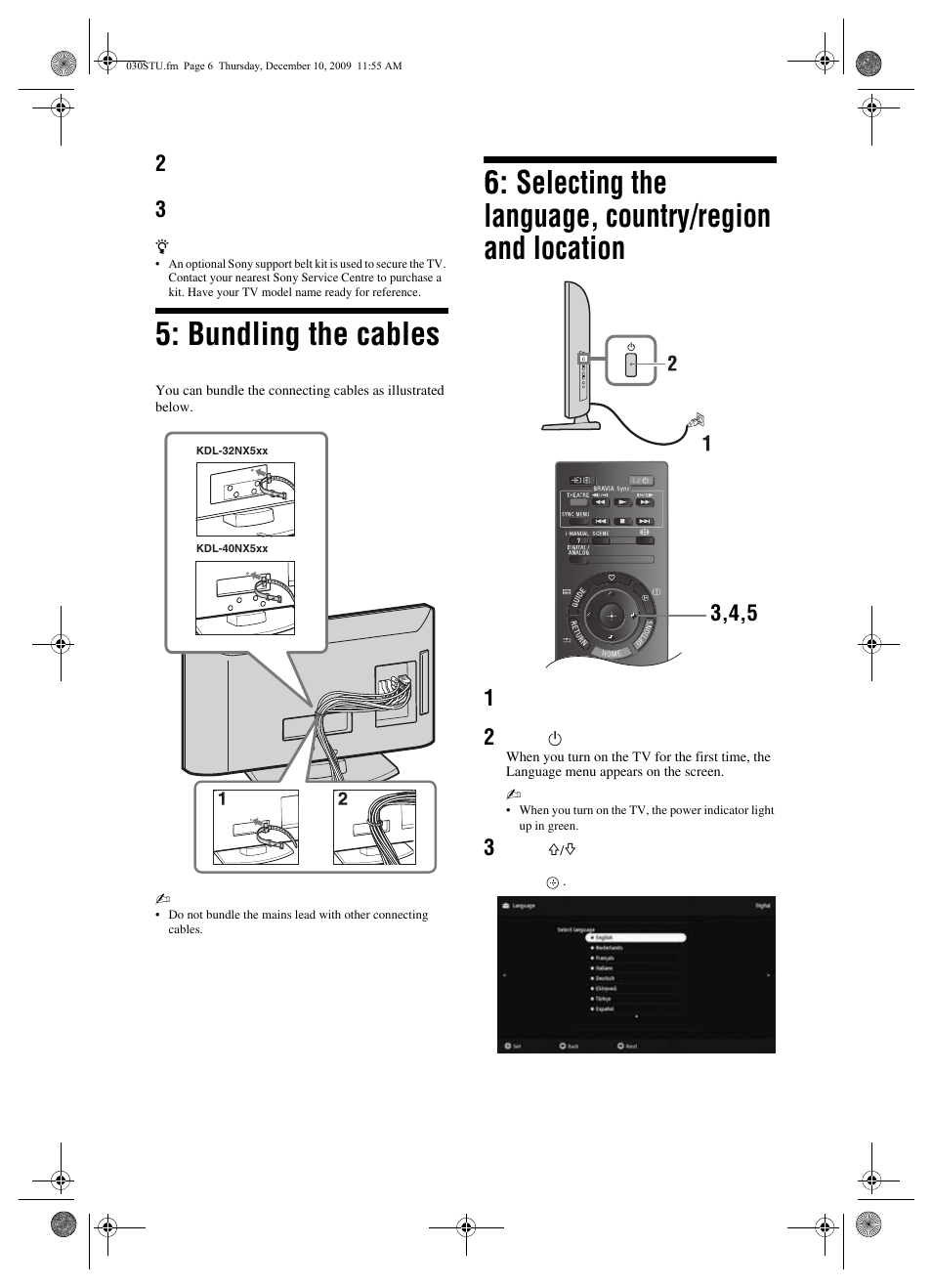 Bundling the cables | Sony BRAVIA KDL-32EX3xx User Manual | Page 6 / 39