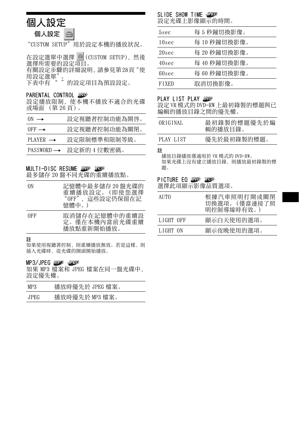 個人設定, 第 31 頁, 31 個人設定 | Sony R5 User Manual | Page 135 / 152