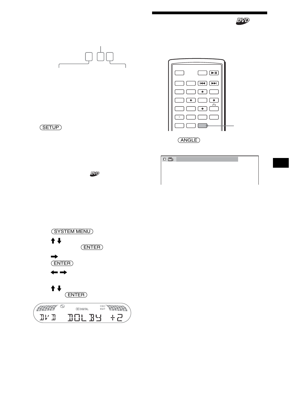 Changing the angles, Dolby digital 3 / 2, Adjusting the audio output level | Sony R5 User Manual | Page 23 / 152