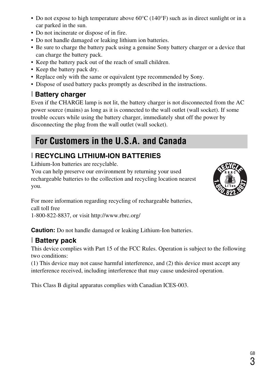 For customers in the u.s.a. and canada | Sony Cyber-shot 4-170-840-12(1) User Manual | Page 3 / 36