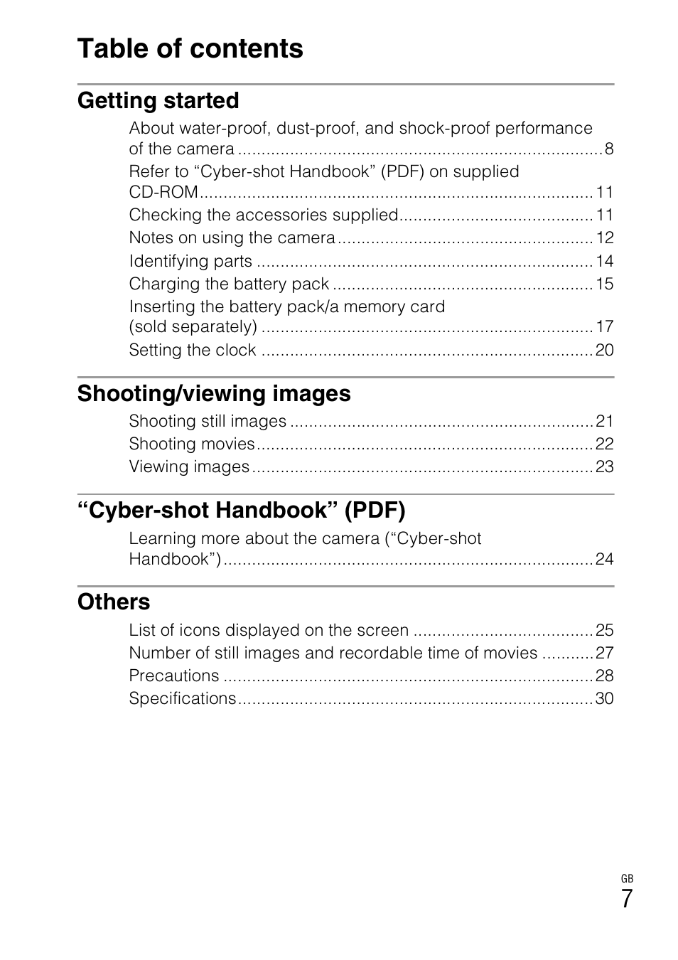 Sony Cyber-shot 4-170-840-12(1) User Manual | Page 7 / 36