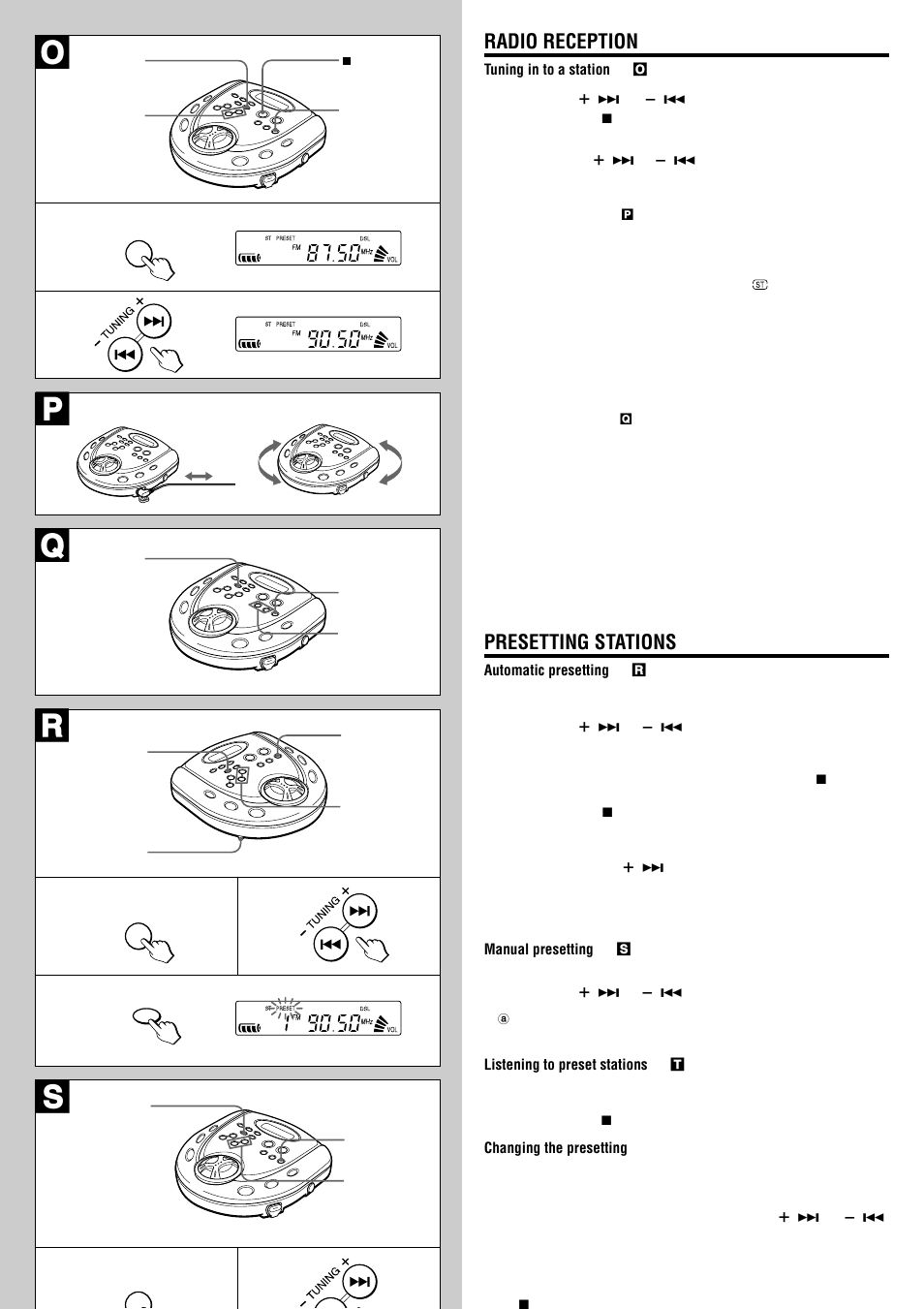 Pq r, Radio reception, Presetting stations | Sony XP-SR320 User Manual | Page 7 / 8